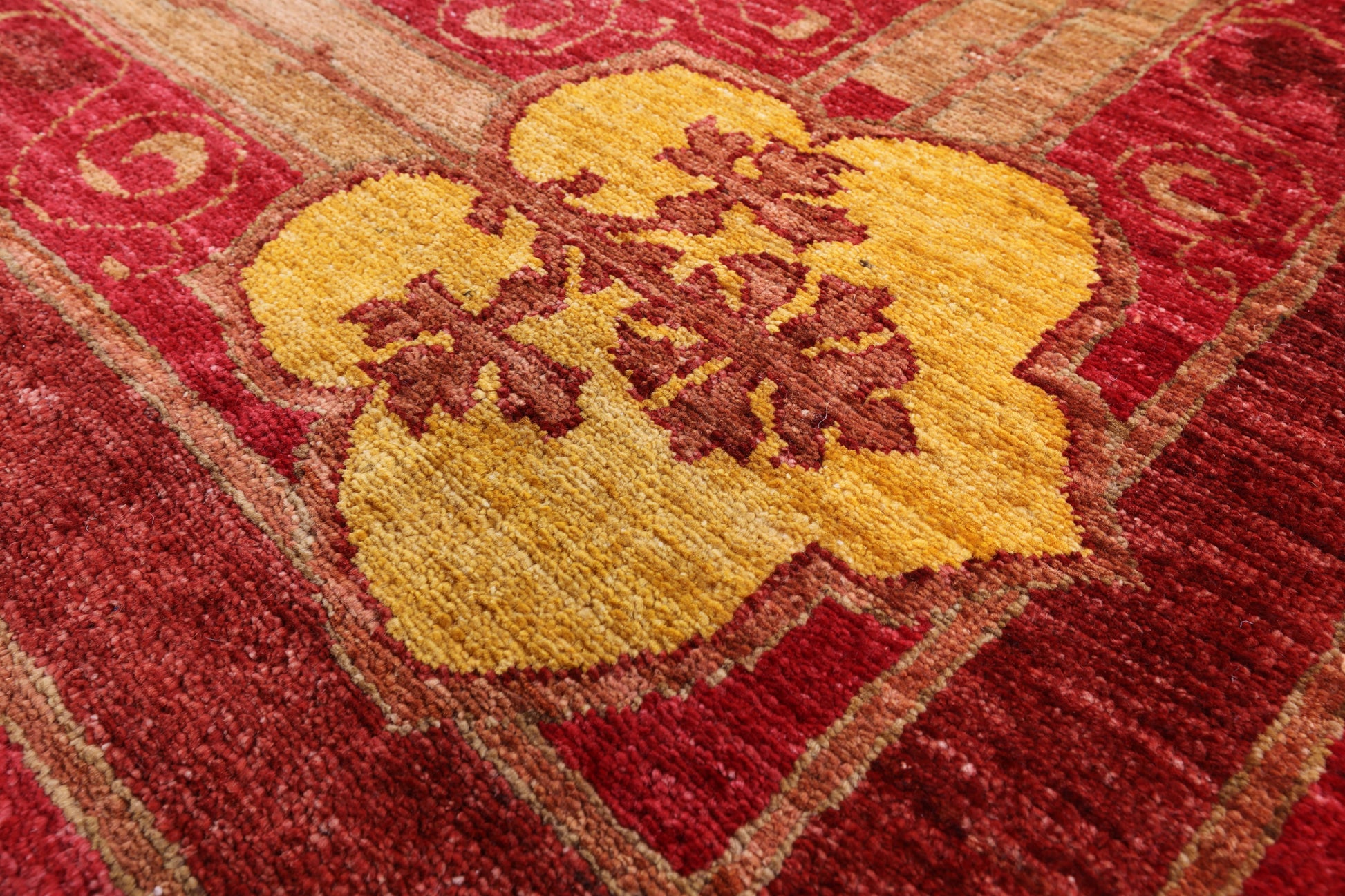 Red William Morris Handmade Wool Area Rug - 8' 10" X 12' 5" - Golden Nile
