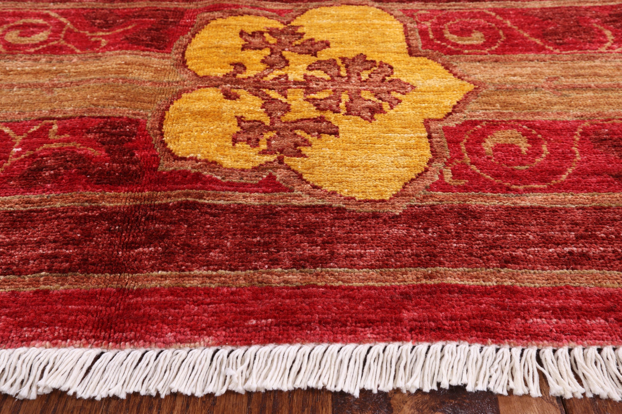 Red William Morris Handmade Wool Area Rug - 8' 10" X 12' 5" - Golden Nile