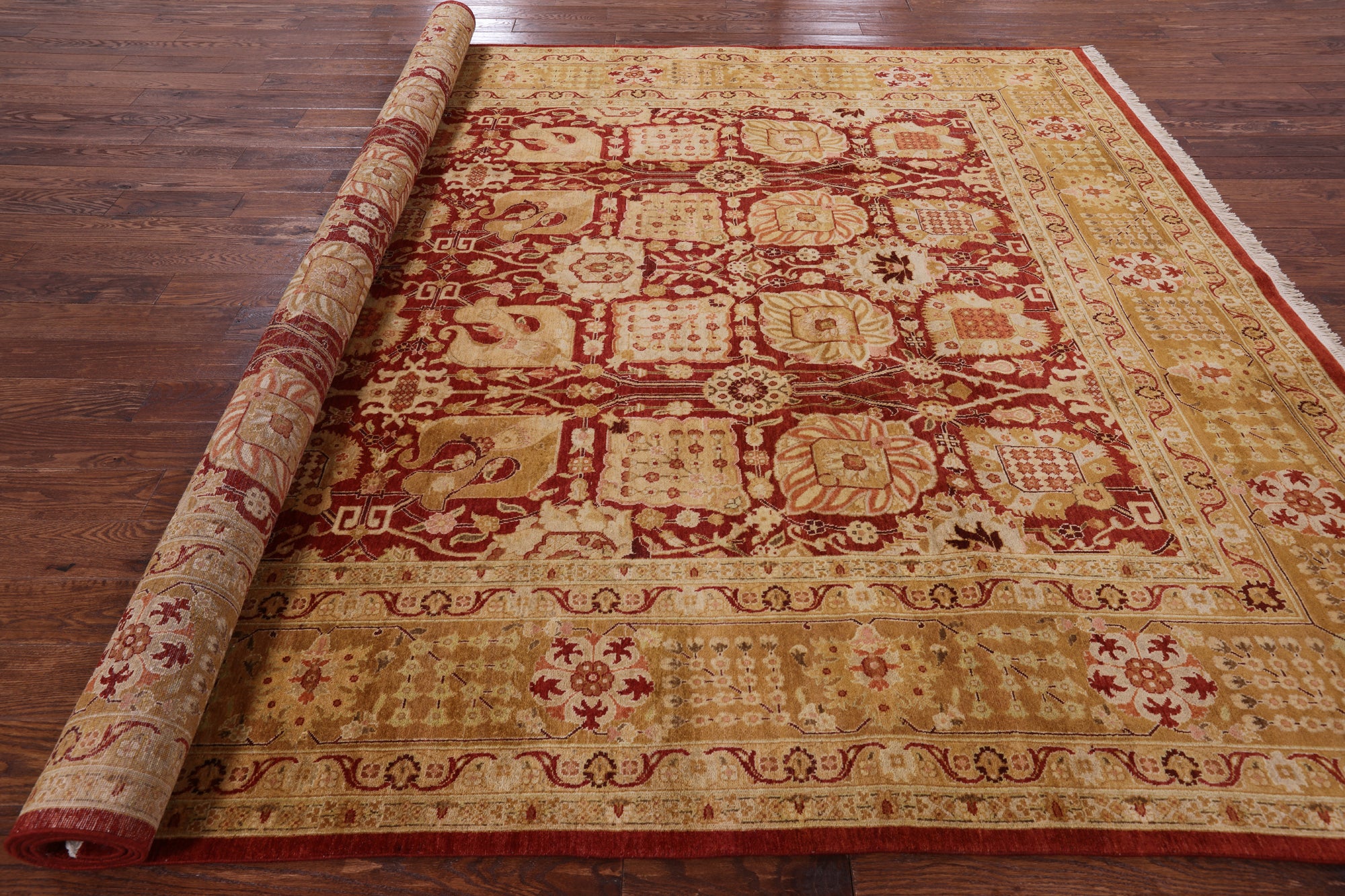 Red Peshawar Handmade Wool Area Rug - 9' 1" X 12' 6" - Golden Nile