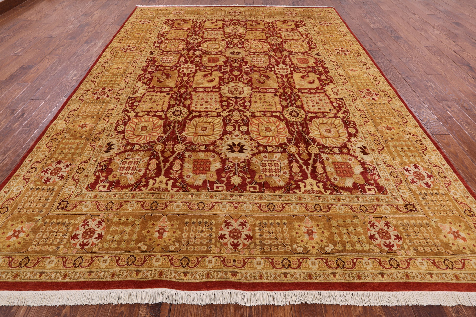 Red Peshawar Handmade Wool Area Rug - 9' 1" X 12' 6" - Golden Nile