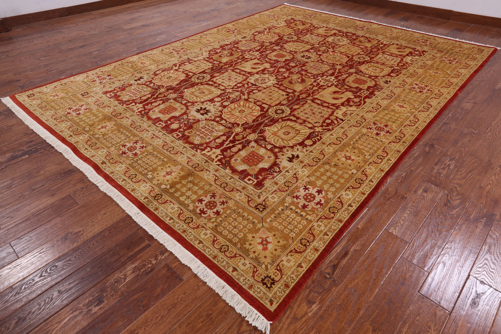 Red Peshawar Handmade Wool Area Rug - 9' 1" X 12' 6" - Golden Nile