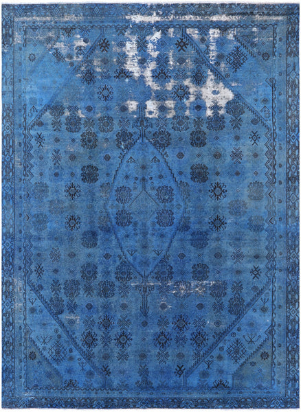 Blue Persian Overdyed Handmade Wool Area Rug - 7' 10" X 10' 9" - Golden Nile