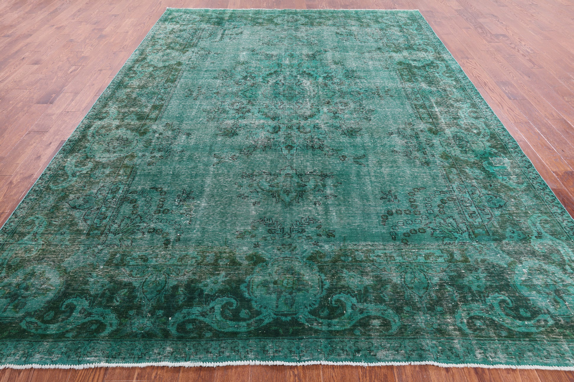 Green Persian Overdyed Hand Knotted Wool Rug - 9' 4" X 12' 8" - Golden Nile