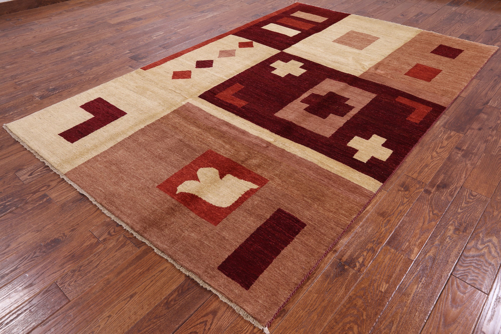 Persian Gabbeh Hand Knotted Wool Rug - 6' 8" X 10' 3" - Golden Nile
