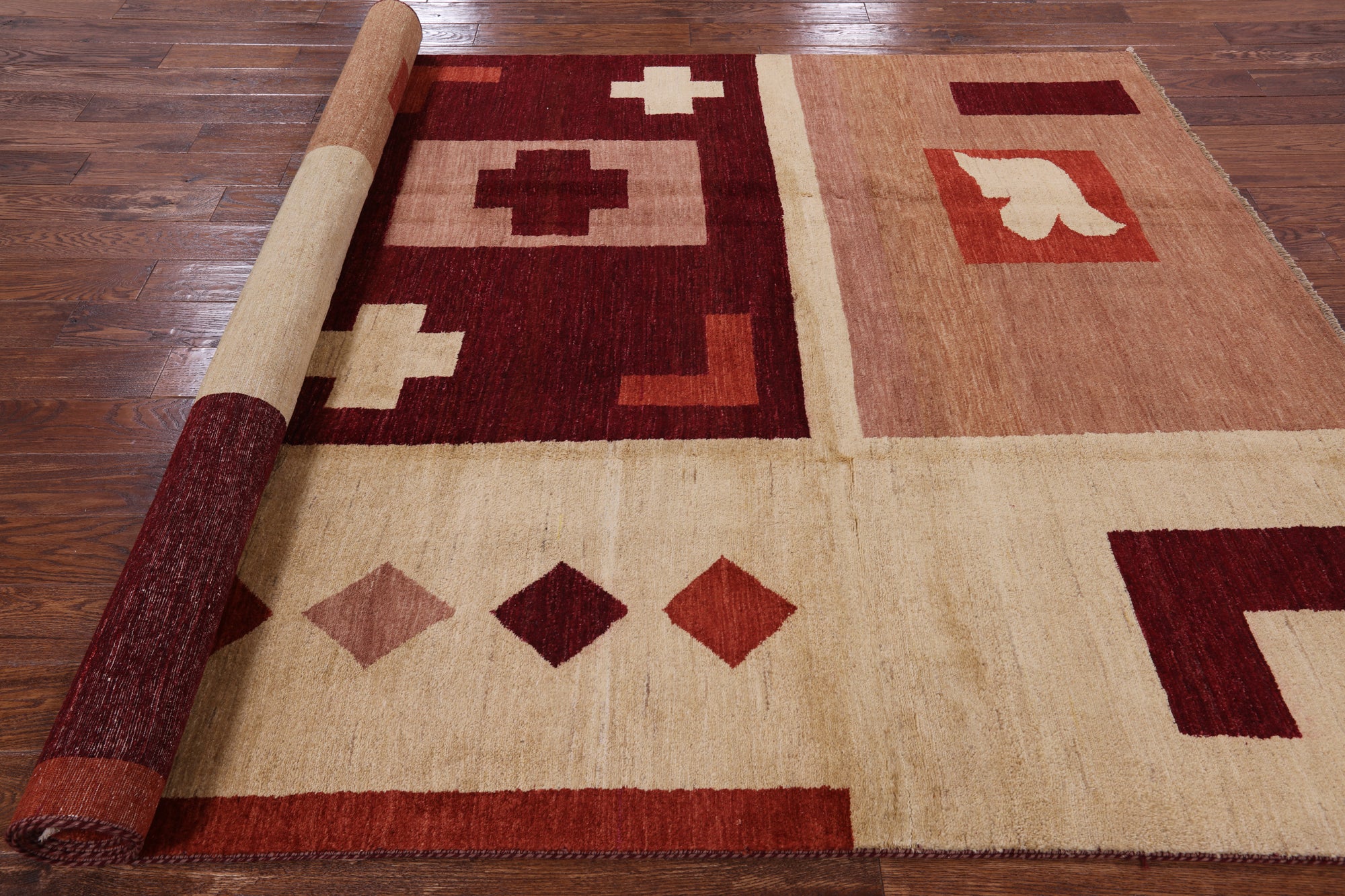 Persian Gabbeh Hand Knotted Wool Rug - 6' 8" X 10' 3" - Golden Nile