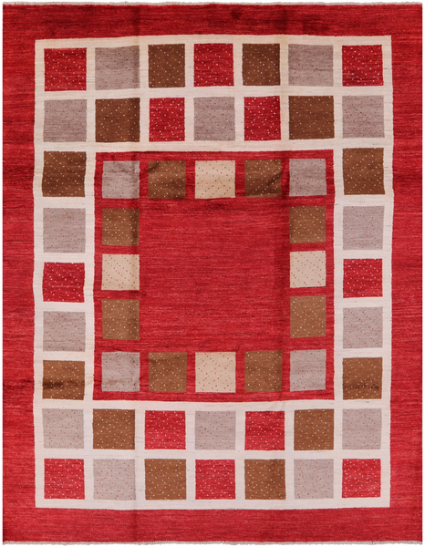 Red Persian Gabbeh Handmade Wool Area Rug - 8' 2" X 10' 6" - Golden Nile