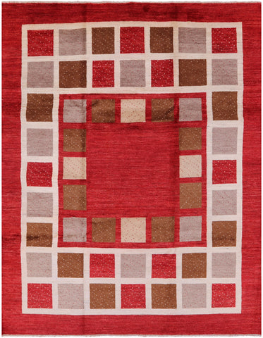 Red Persian Gabbeh Handmade Wool Area Rug - 8' 2