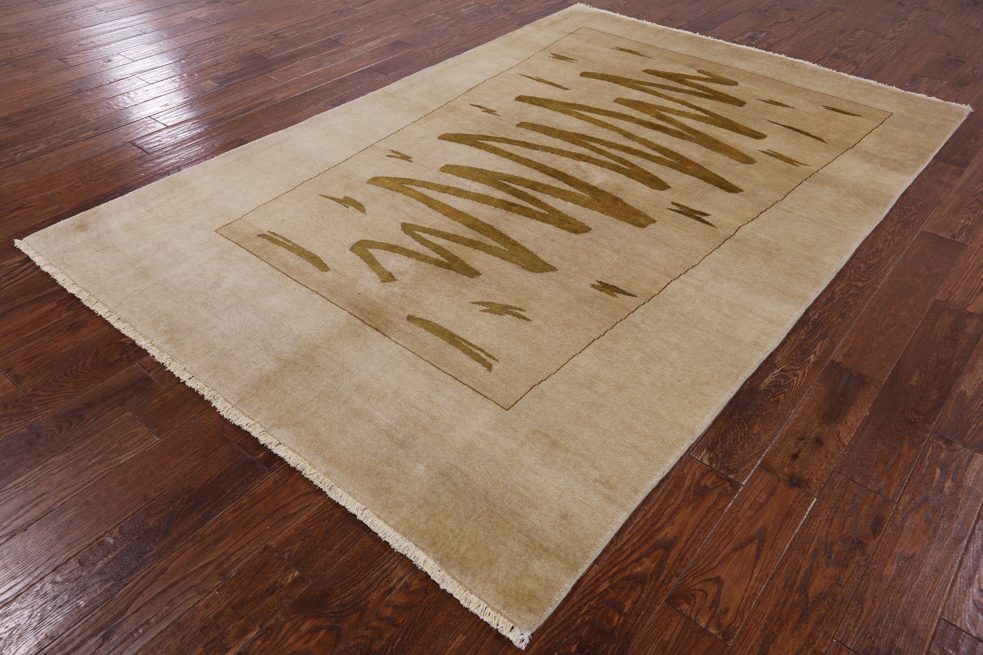 Ivory Persian Gabbeh Hand Knotted Wool Area Rug - 6' 1" X 9' 1" - Golden Nile