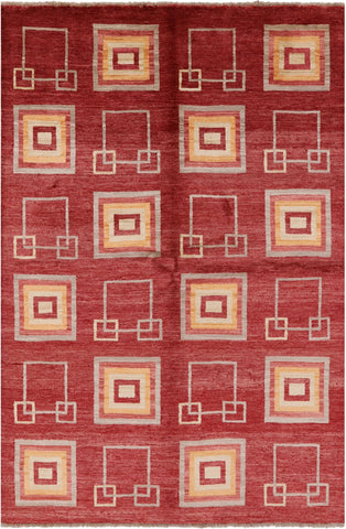 Red Persian Gabbeh Hand Knotted Wool Area Rug - 5' 9