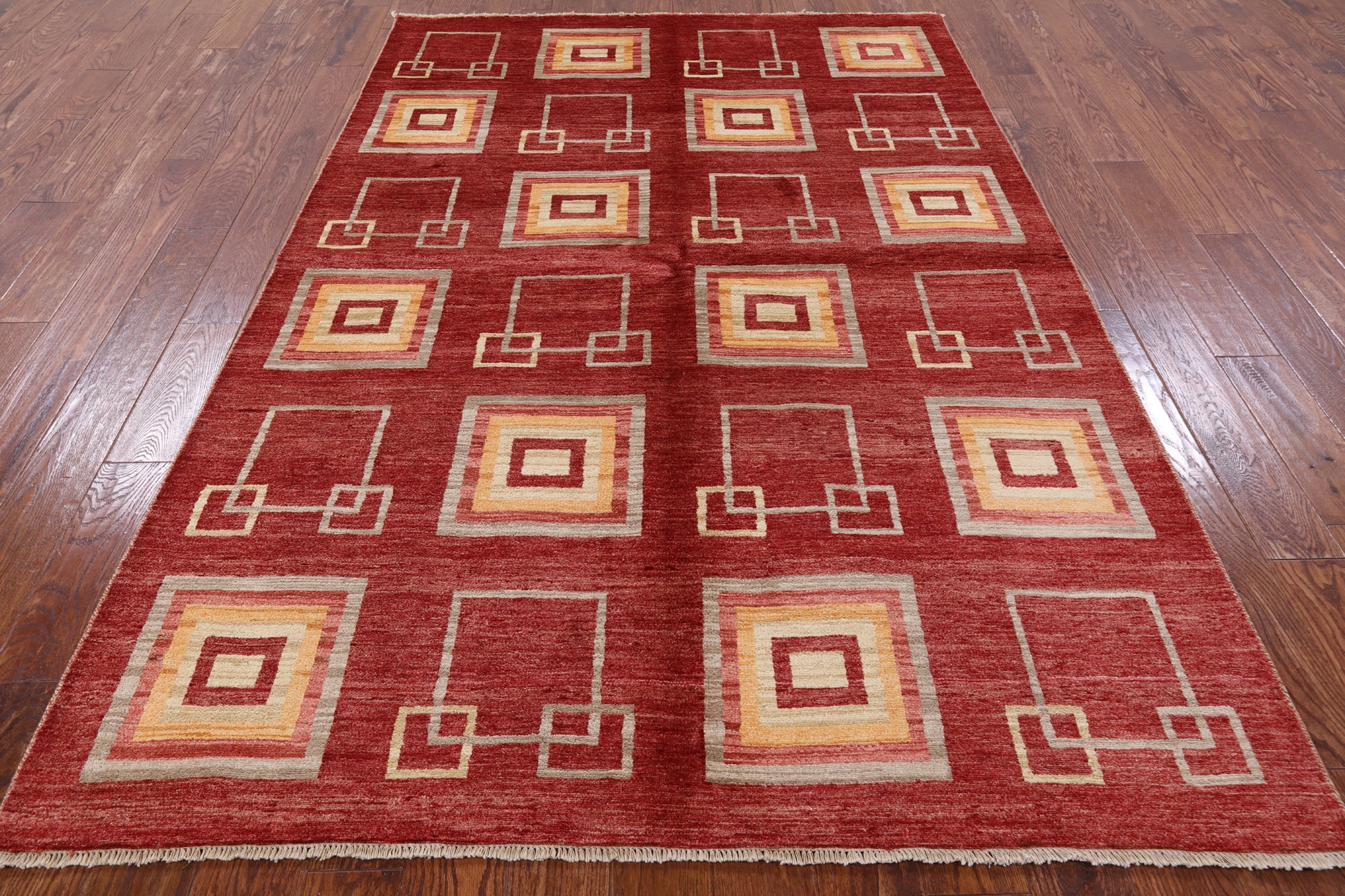 Red Persian Gabbeh Hand Knotted Wool Area Rug - 5' 9" X 8' 6" - Golden Nile
