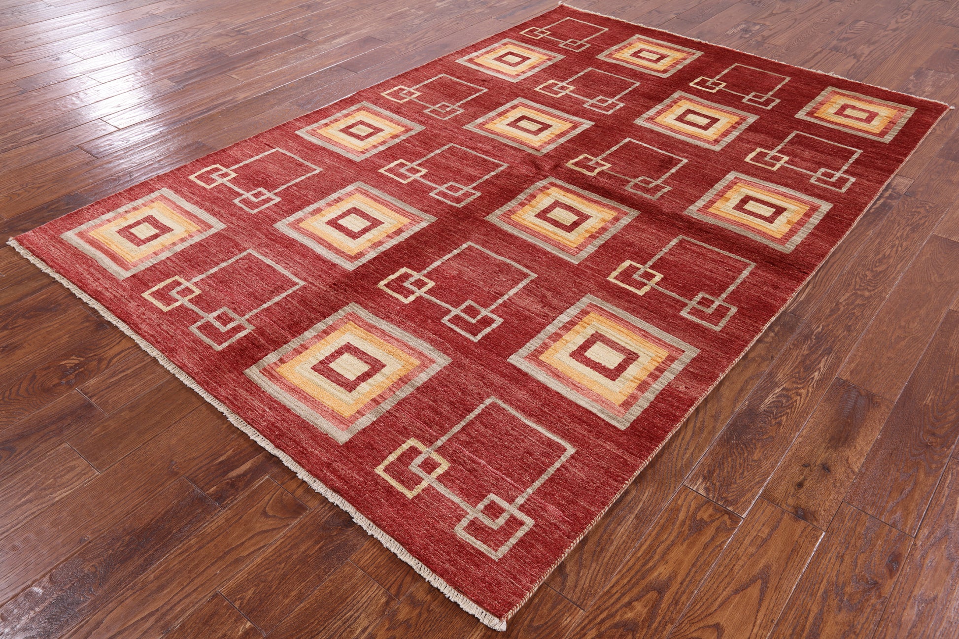 Red Persian Gabbeh Hand Knotted Wool Area Rug - 5' 9" X 8' 6" - Golden Nile