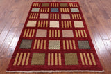 Red Tribal Gabbeh Hand Knotted Wool Rug - 4' 2" X 6' 4" - Golden Nile