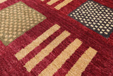 Red Tribal Gabbeh Hand Knotted Wool Rug - 4' 2" X 6' 4" - Golden Nile