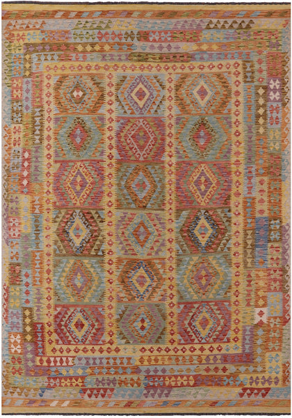 Kilim Flat Weave Wool On Wool Rug - 9' 2" X 12' 10" - Golden Nile