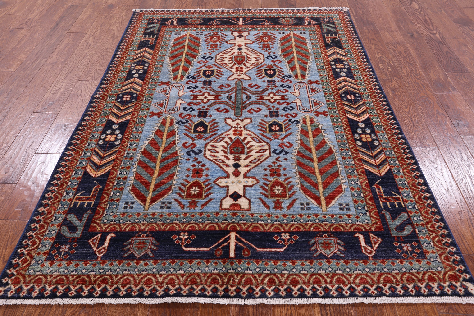 Blue Fine Serapi Hand Knotted Area Rug - 5' 0" X 6' 11" - Golden Nile