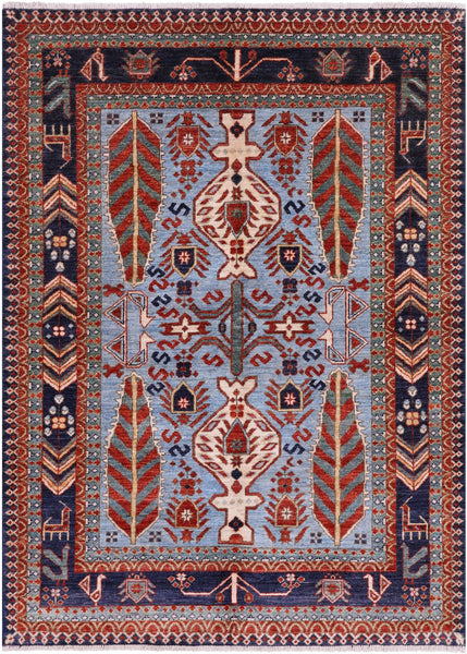 Blue Fine Serapi Hand Knotted Area Rug - 5' 0" X 6' 11" - Golden Nile