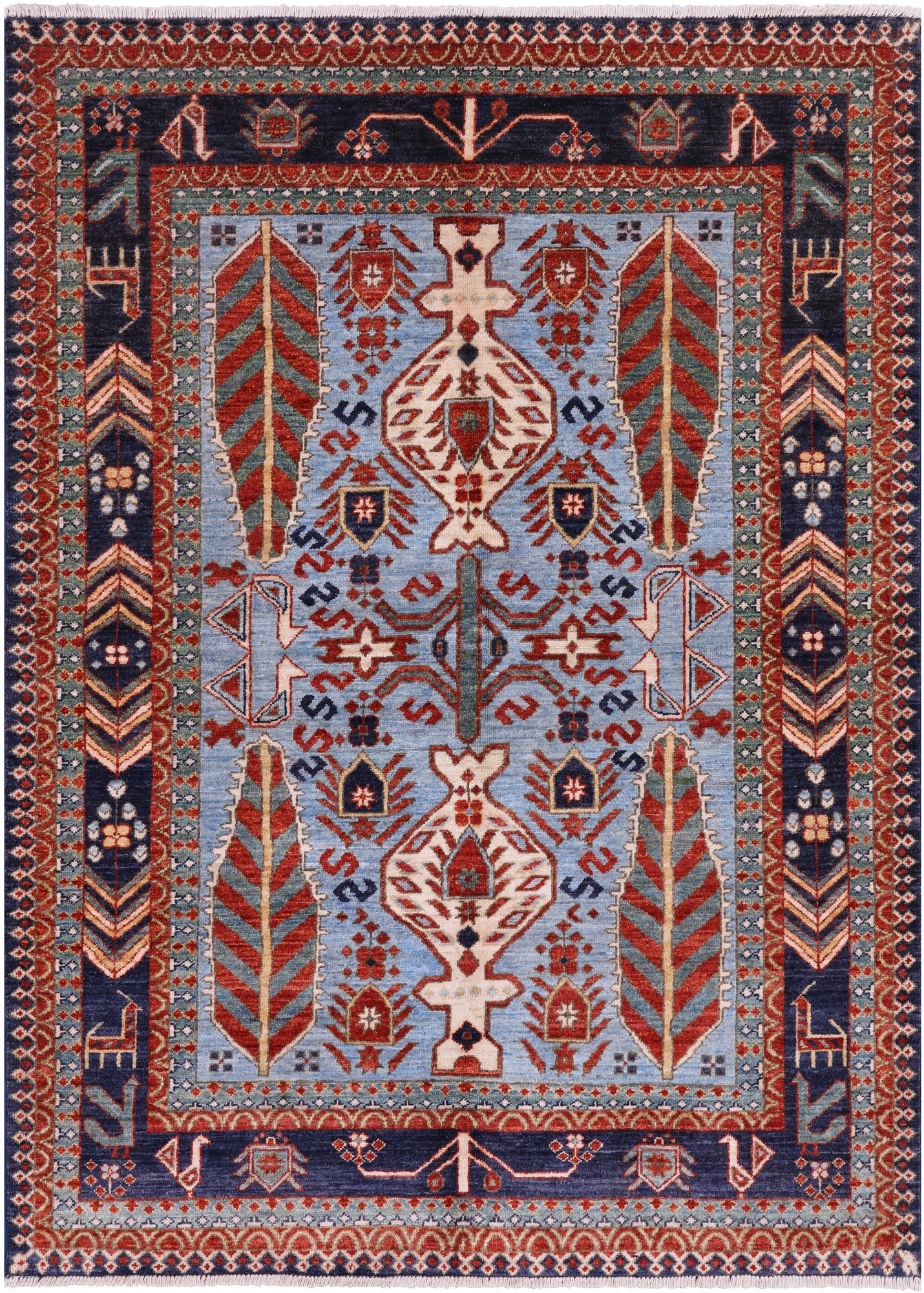 Blue Fine Serapi Hand Knotted Area Rug - 5' 0" X 6' 11" - Golden Nile