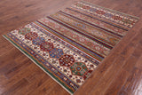 Tribal Khorjin Persian Gabbeh Handmade Area Rug - 5' 8" X 8' 0" - Golden Nile