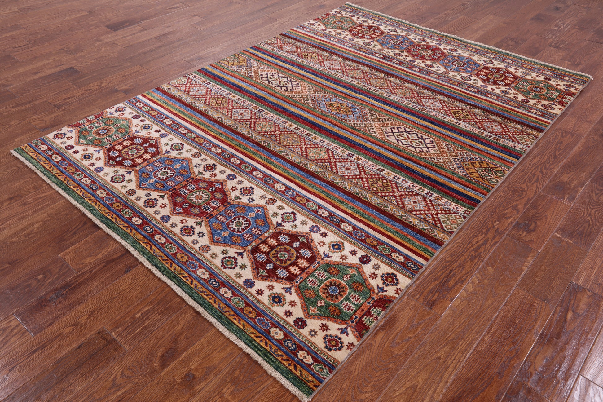 Tribal Khorjin Persian Gabbeh Handmade Area Rug - 5' 8" X 8' 0" - Golden Nile