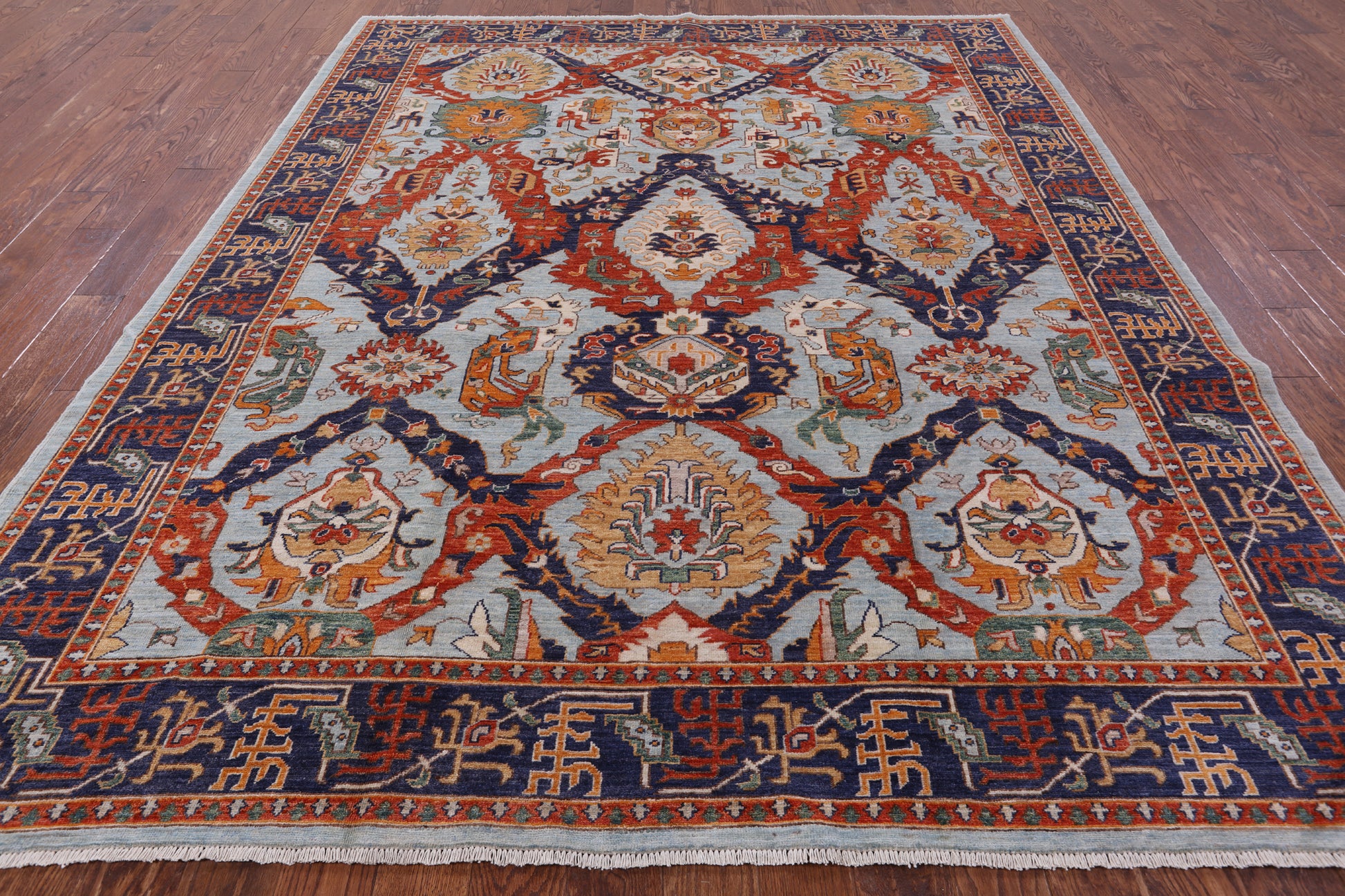 Blue Fine Serapi Handmade Area Rug - 8' 2" X 10' 2" - Golden Nile