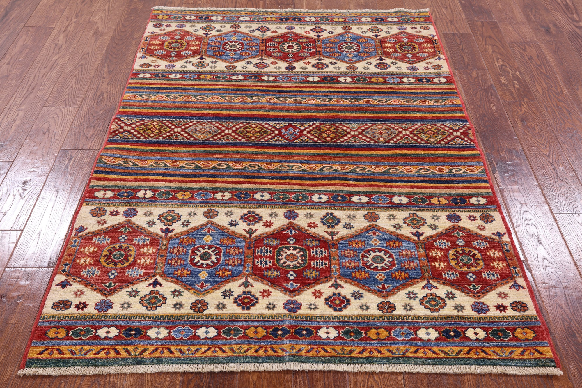 Tribal Khorjin Persian Gabbeh Hand Knotted Area Rug - 4' 1" X 5' 6" - Golden Nile