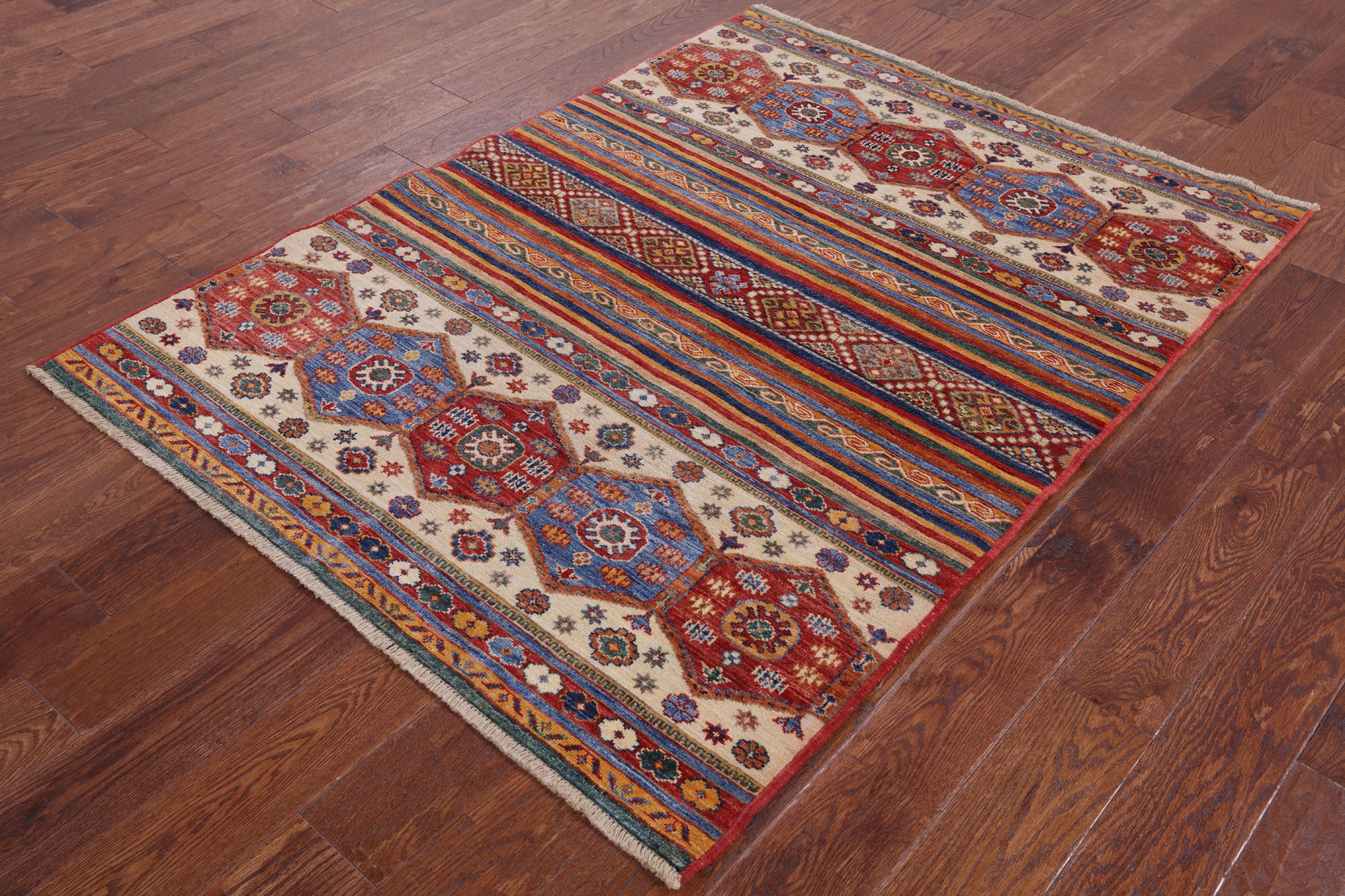 Tribal Khorjin Persian Gabbeh Hand Knotted Area Rug - 4' 1" X 5' 6" - Golden Nile