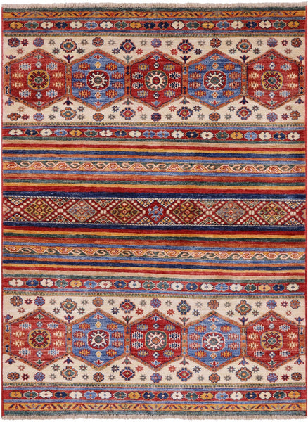 Tribal Khorjin Persian Gabbeh Hand Knotted Area Rug - 4' 1" X 5' 6" - Golden Nile