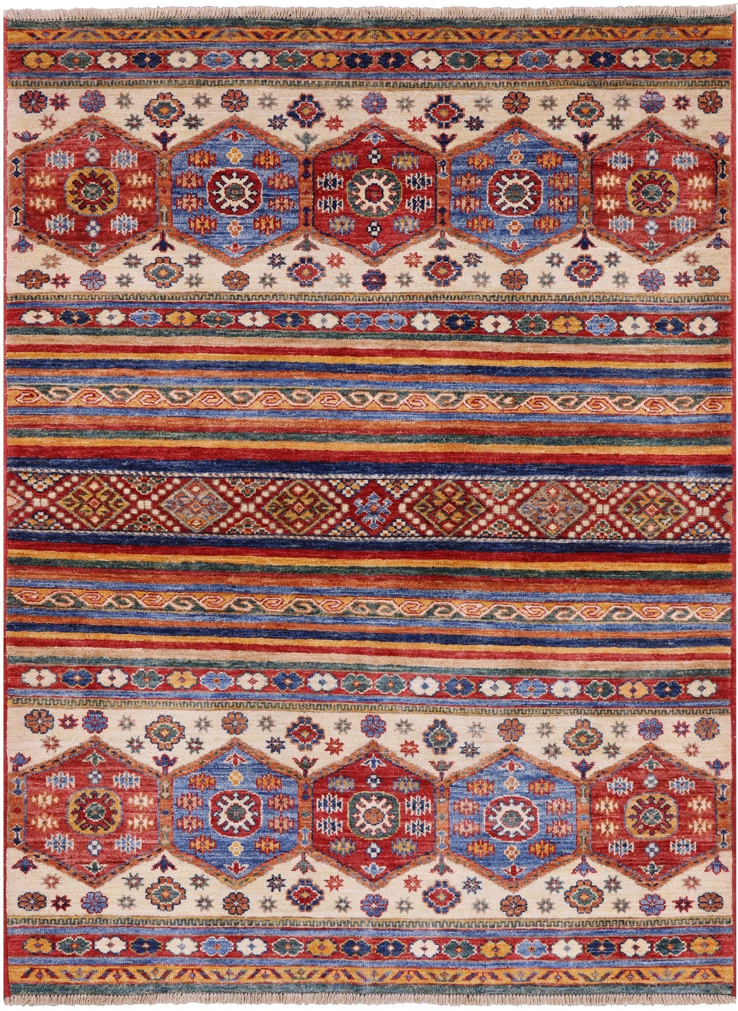 Tribal Khorjin Persian Gabbeh Hand Knotted Area Rug - 4' 1" X 5' 6" - Golden Nile