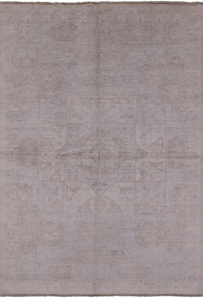 Grey Peshawar White Wash Hand Knotted Area Rug - 4' 10" X 7' 0" - Golden Nile