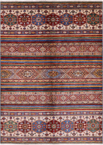 Khorjin Persian Gabbeh Handmade Wool Rug - 5' 10" X 8' 0" - Golden Nile