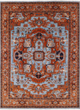 Blue Persian Fine Serapi Handmade Wool Area Rug - 9' 0" X 12' 0" - Golden Nile