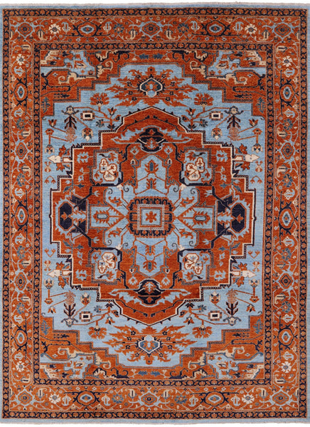 Blue Persian Fine Serapi Handmade Wool Area Rug - 9' 0" X 12' 0" - Golden Nile
