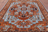 Blue Persian Fine Serapi Handmade Wool Area Rug - 9' 0" X 12' 0" - Golden Nile