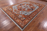 Blue Persian Fine Serapi Handmade Wool Area Rug - 9' 0" X 12' 0" - Golden Nile