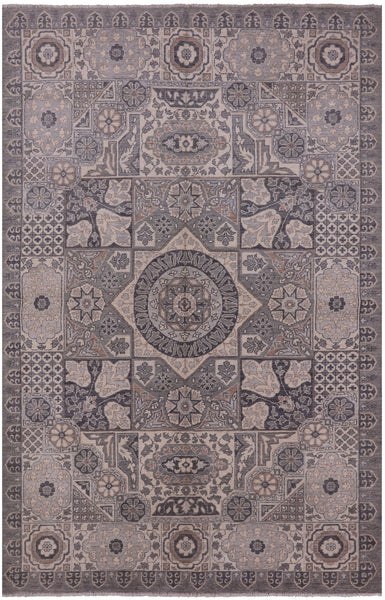 Grey Geometric Persian Mamluk Hand Knotted Wool Rug - 5' 10" X 8' 10" - Golden Nile