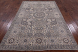 Grey Geometric Persian Mamluk Hand Knotted Wool Rug - 5' 10" X 8' 10" - Golden Nile
