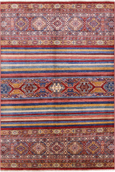 Tribal Khorjin Persian Gabbeh Handmade Wool Rug - 5' 8" X 8' 4" - Golden Nile