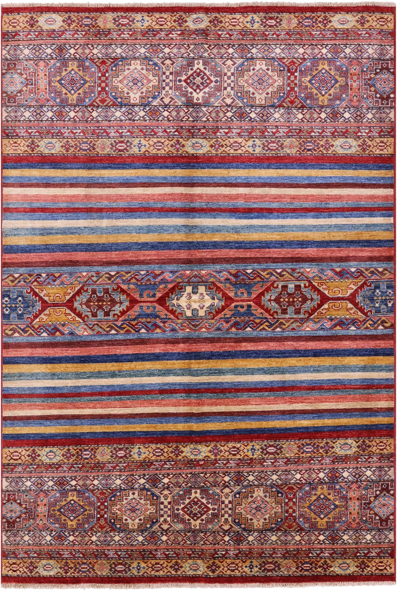 Tribal Khorjin Persian Gabbeh Handmade Wool Rug - 5' 8" X 8' 4" - Golden Nile