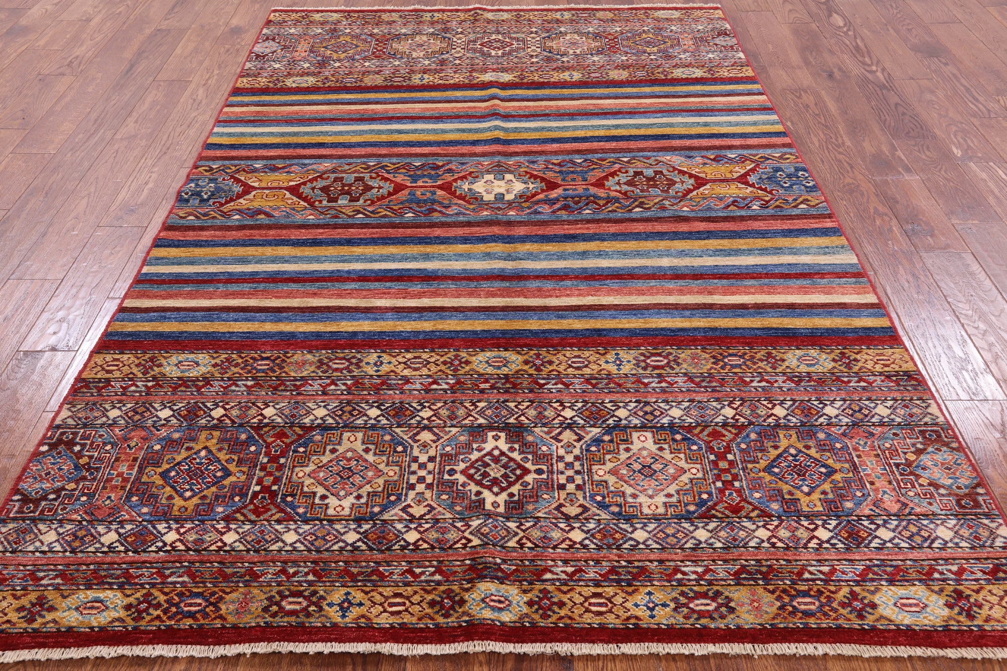 Tribal Khorjin Persian Gabbeh Handmade Wool Rug - 5' 8" X 8' 4" - Golden Nile