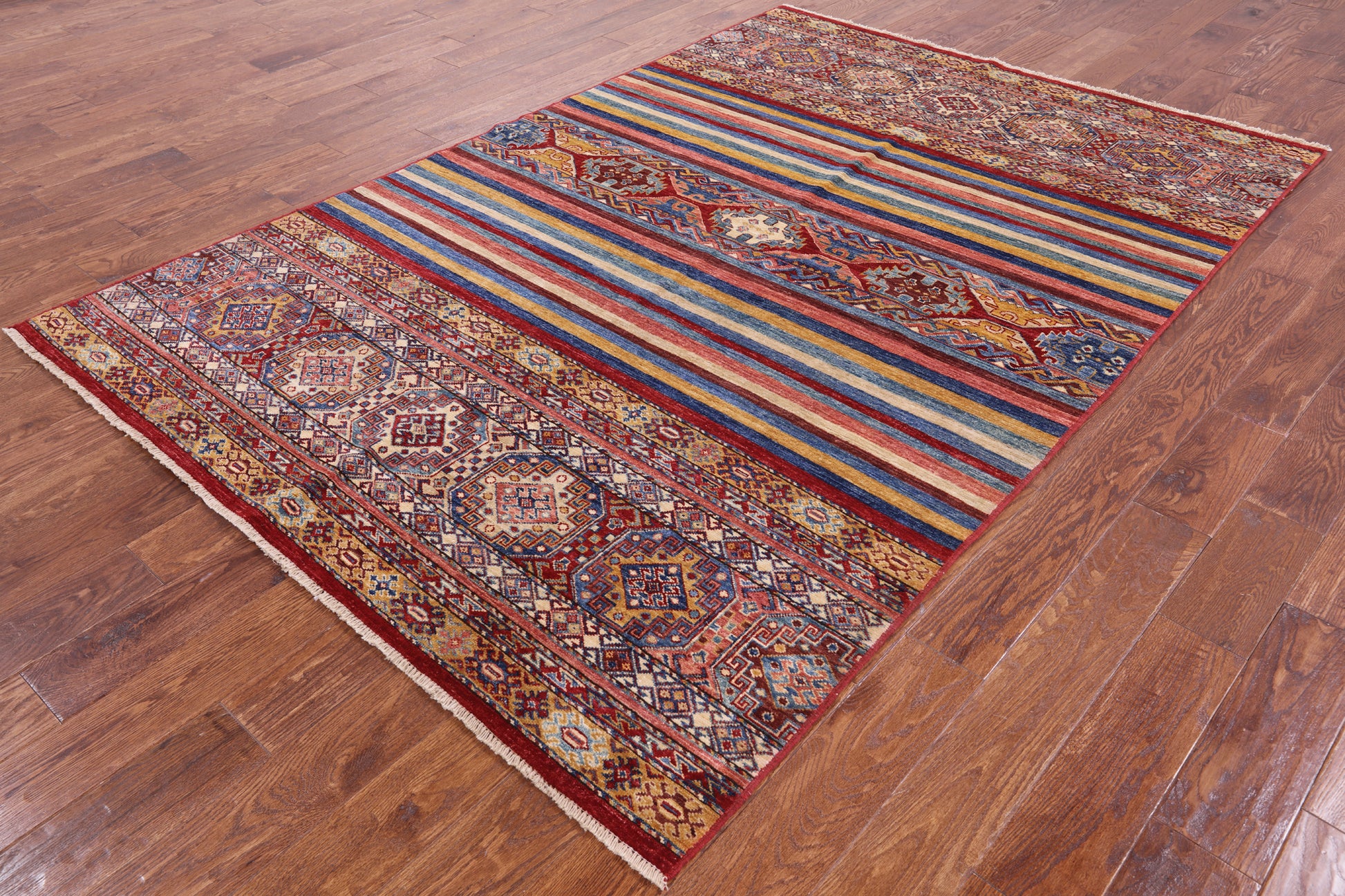 Tribal Khorjin Persian Gabbeh Handmade Wool Rug - 5' 8" X 8' 4" - Golden Nile