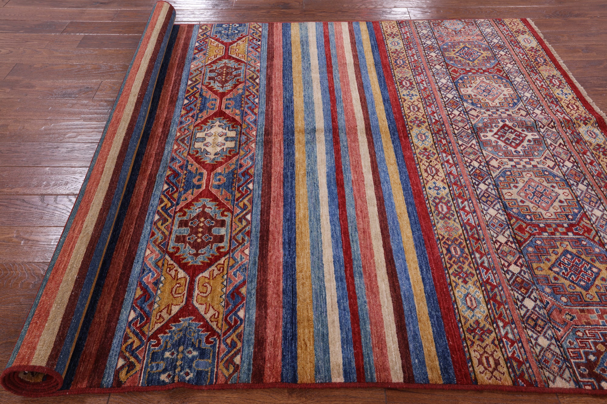 Tribal Khorjin Persian Gabbeh Handmade Wool Rug - 5' 8" X 8' 4" - Golden Nile