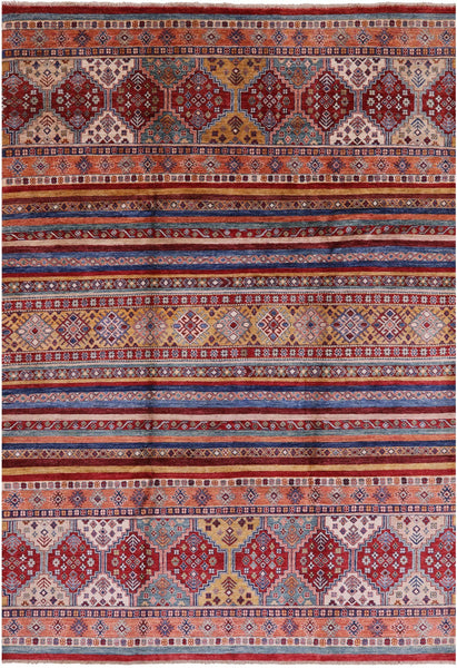 Tribal Khorjin Persian Gabbeh Handmade Area Rug - 6' 10" X 9' 9" - Golden Nile