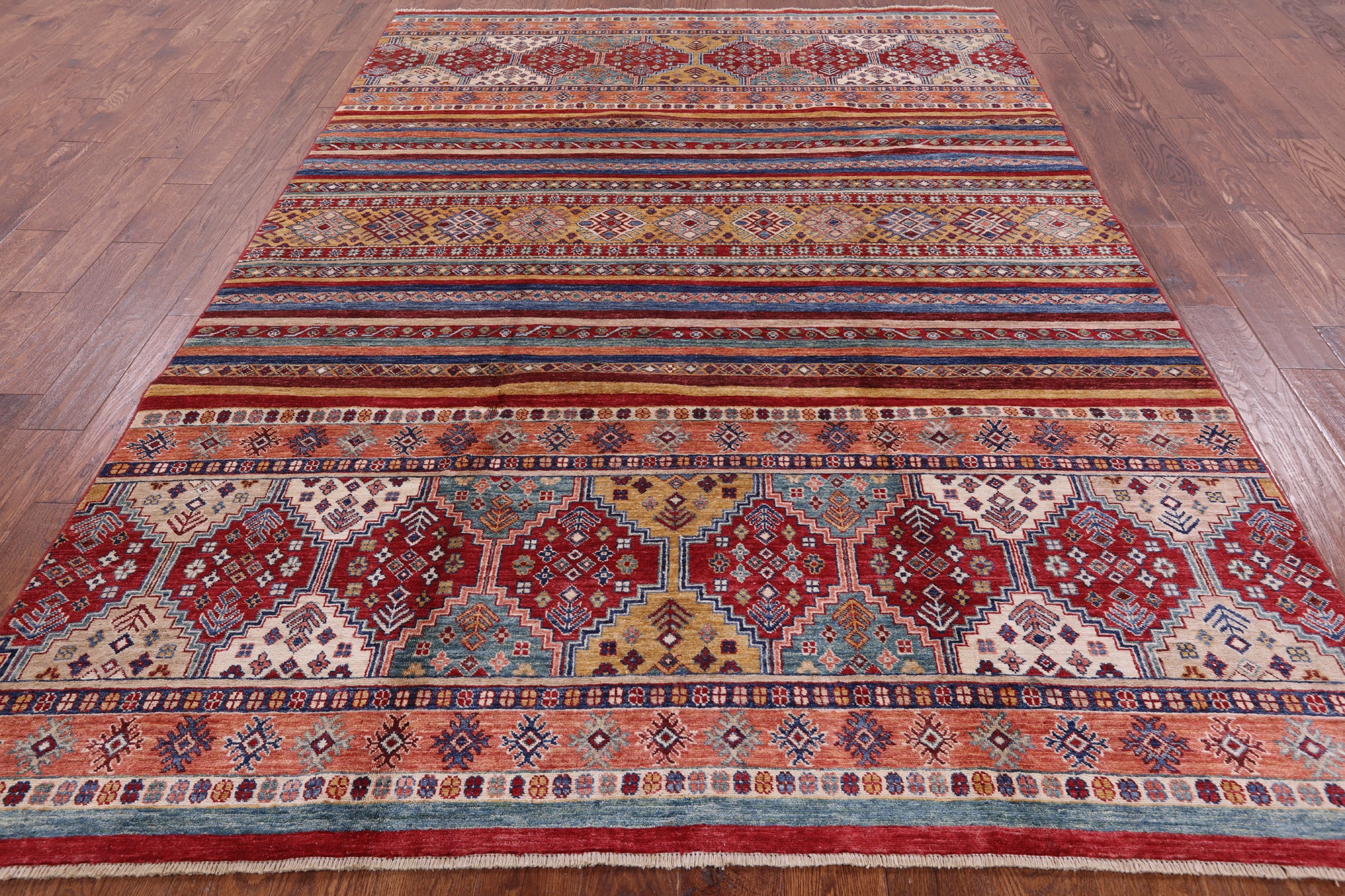 Tribal Khorjin Persian Gabbeh Handmade Area Rug - 6' 10" X 9' 9" - Golden Nile