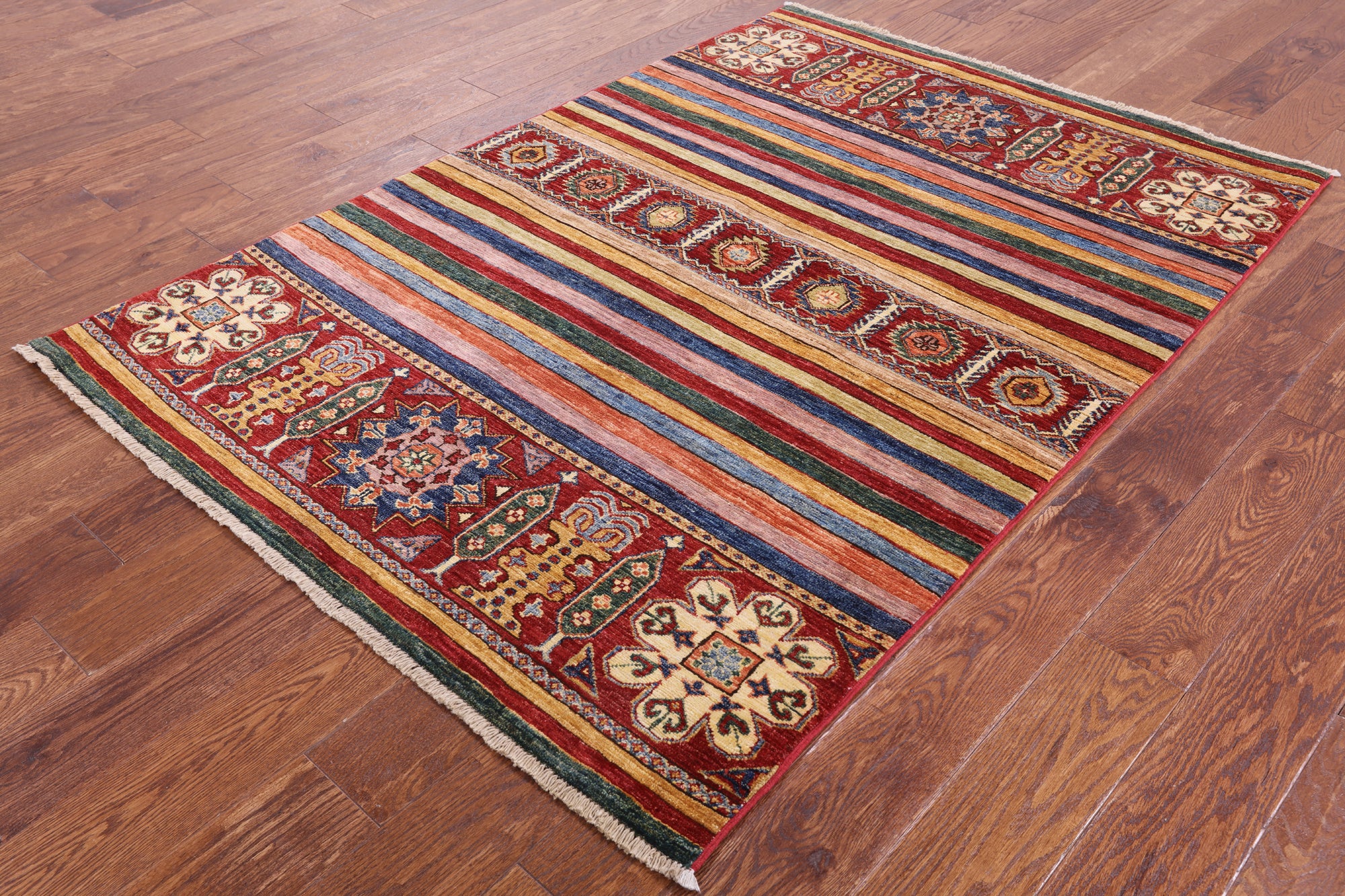 Tribal Khorjin Persian Gabbeh Handmade Area Rug - 4' 2" X 5' 11" - Golden Nile