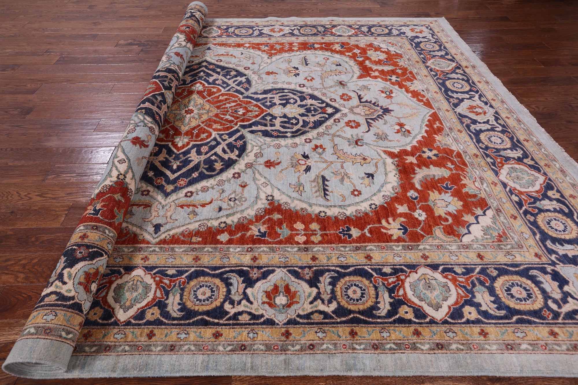 Blue Fine Serapi Handmade Area Rug - 9' 1" X 12' 3" - Golden Nile
