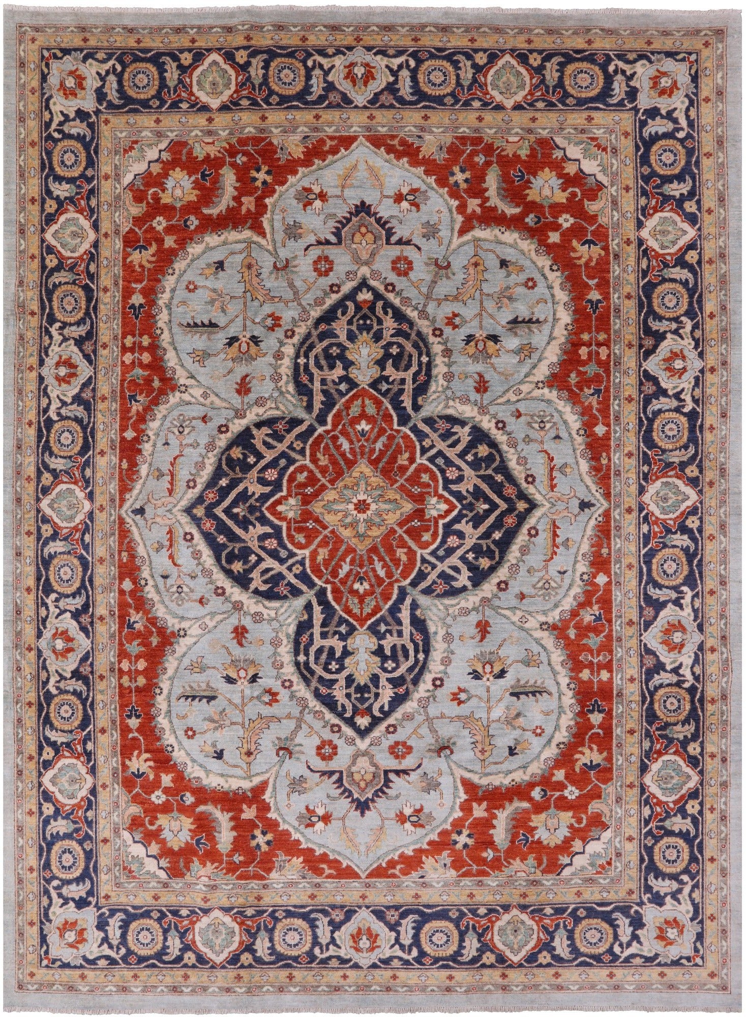 Blue Fine Serapi Handmade Area Rug - 9' 1" X 12' 3" - Golden Nile