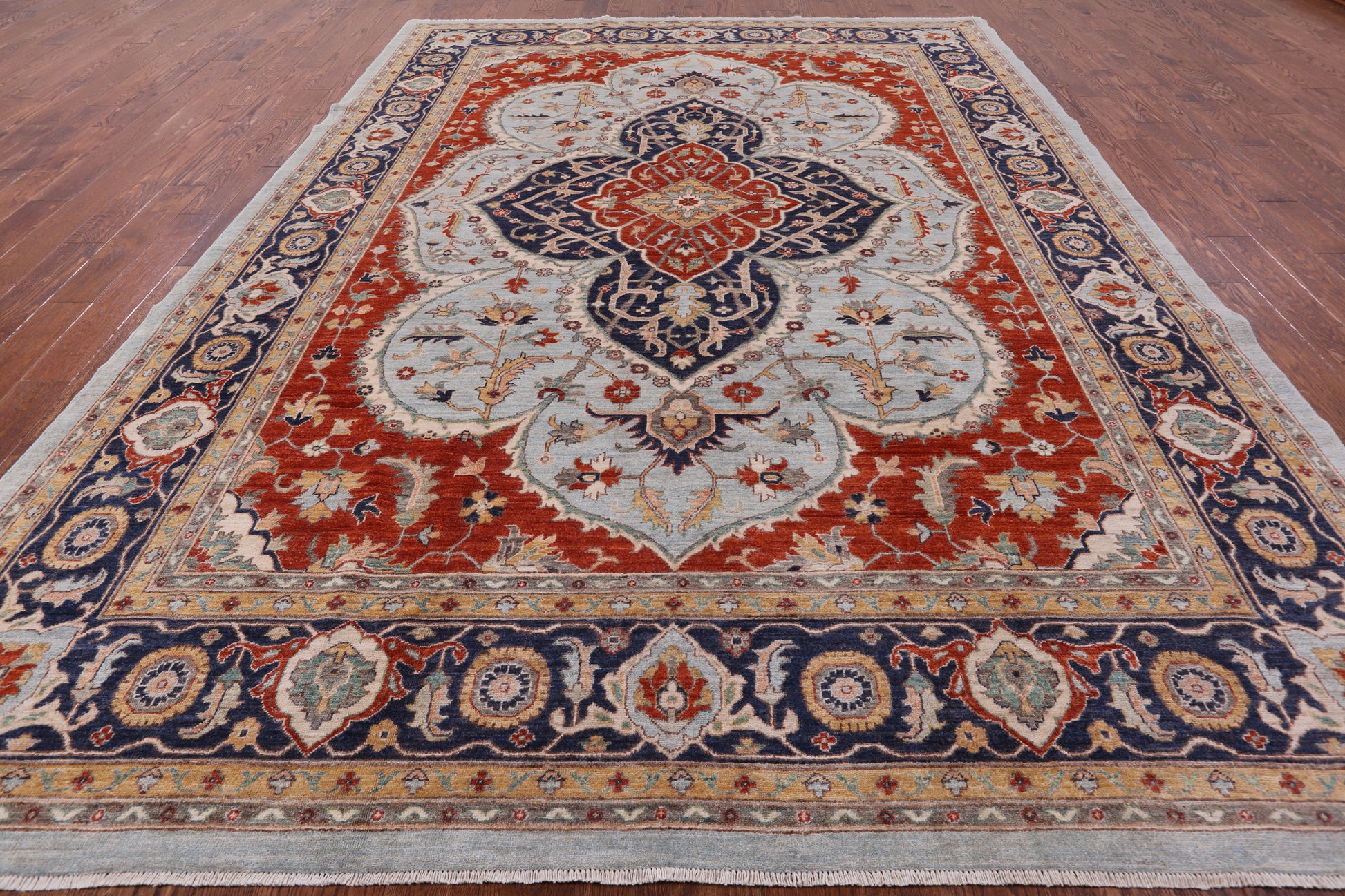 Blue Fine Serapi Handmade Area Rug - 9' 1" X 12' 3" - Golden Nile