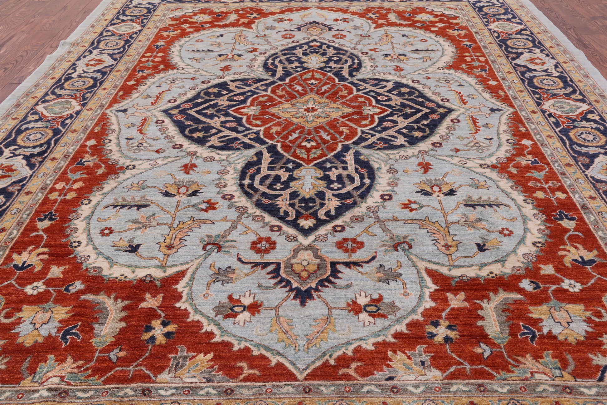 Blue Fine Serapi Handmade Area Rug - 9' 1" X 12' 3" - Golden Nile