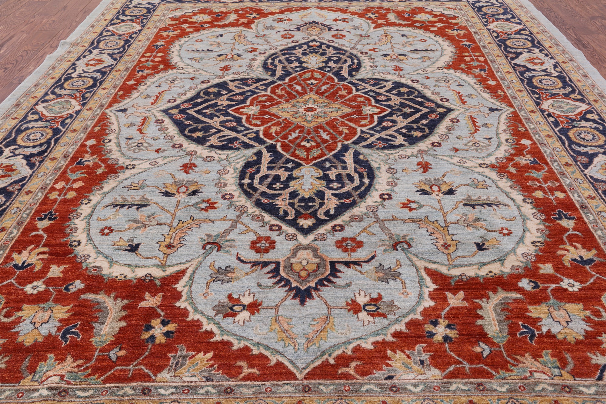 Blue Fine Serapi Handmade Area Rug - 9' 1" X 12' 3" - Golden Nile