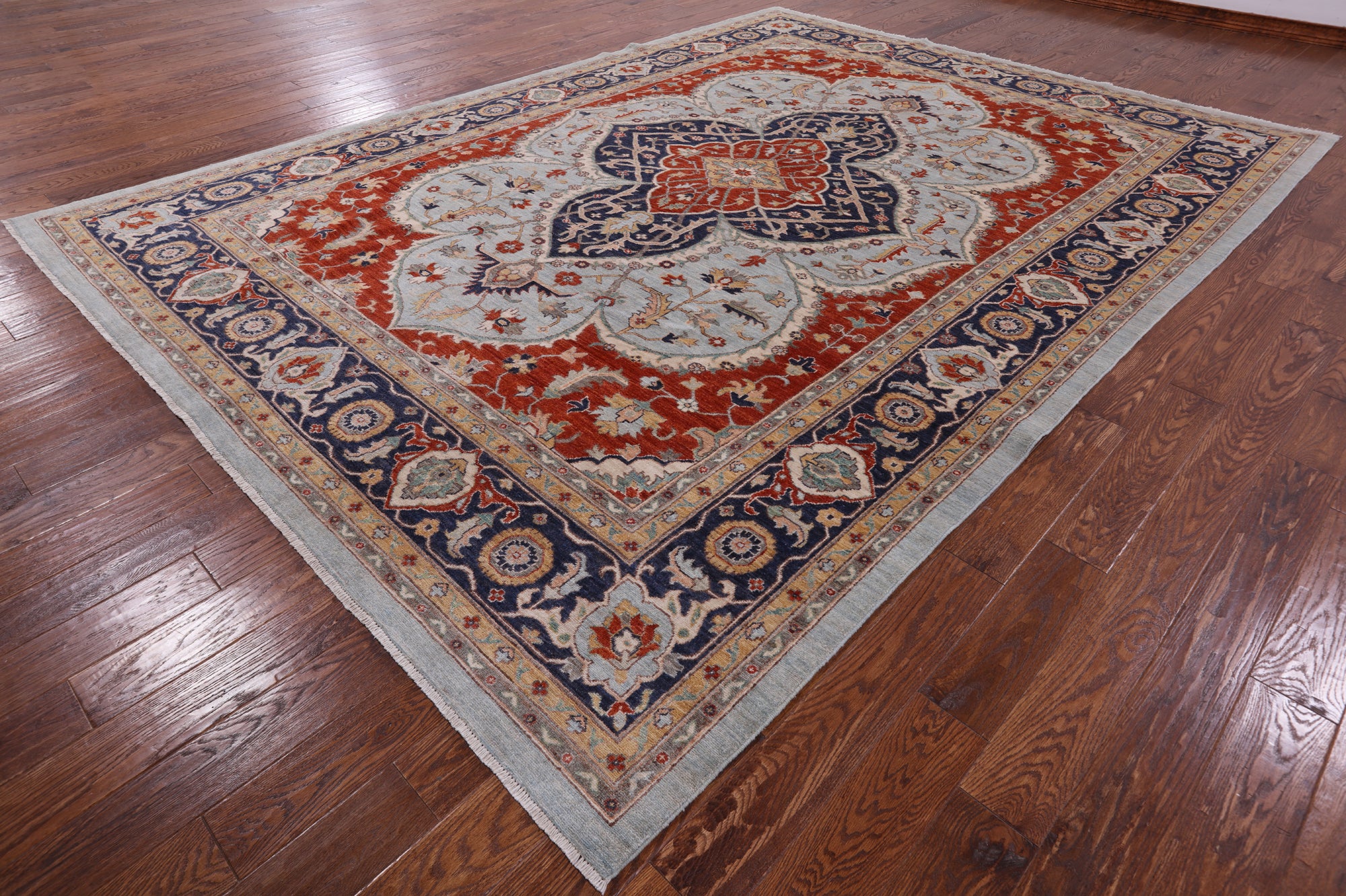Blue Fine Serapi Handmade Area Rug - 9' 1" X 12' 3" - Golden Nile